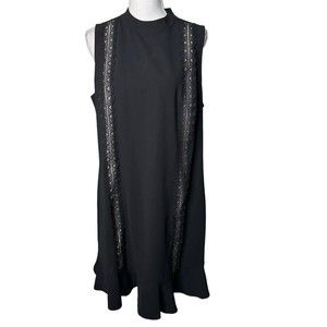 NWT CeCe Black Sleeveless Dress Women's Size 14 Lace Trim pink lining a6